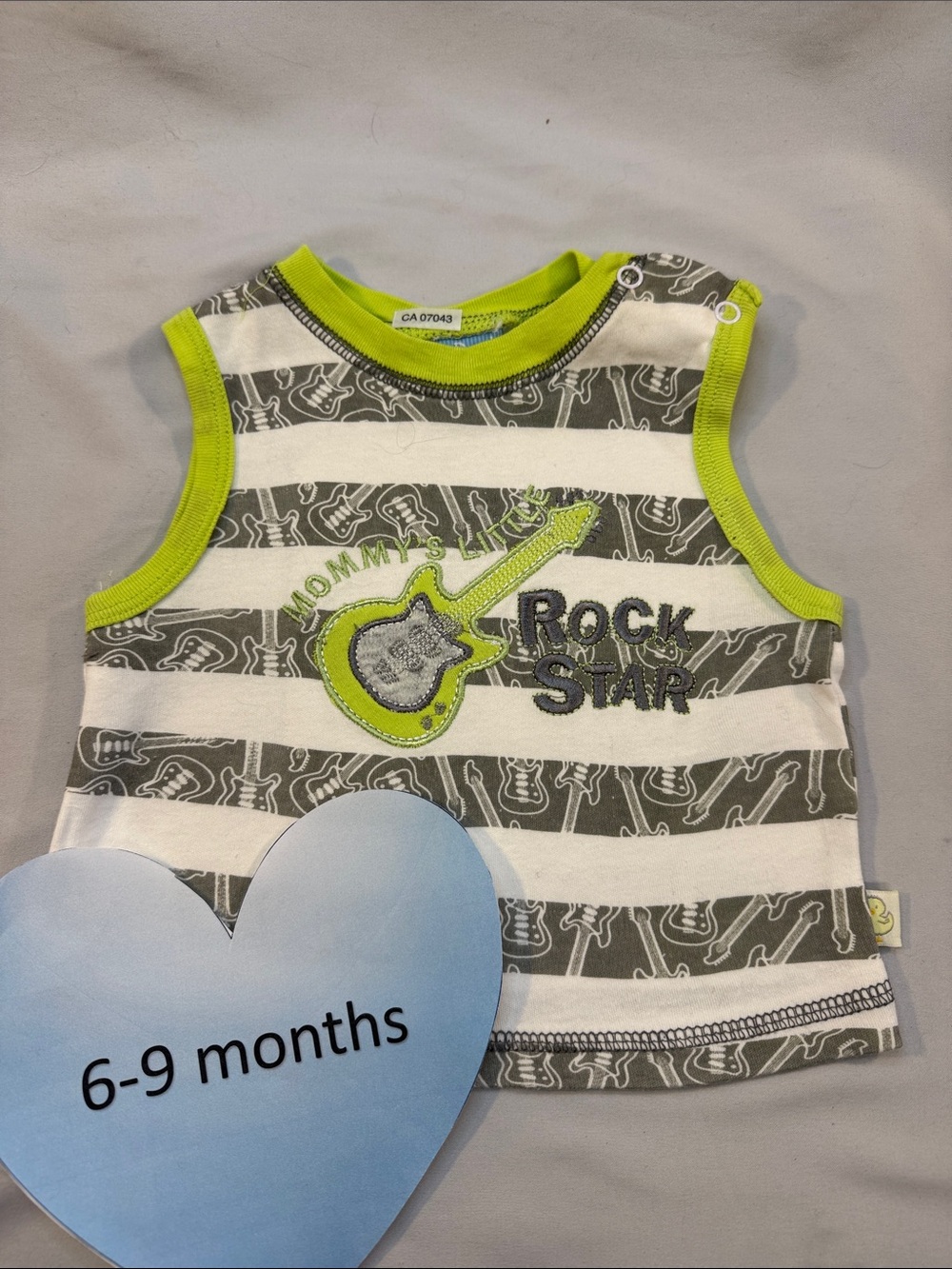 Rock Star Striped Tank Top in Gray, White & Lime - Baby